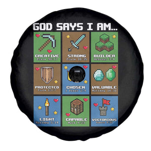 God Says I Am Pixel Art Graphic Spare Tire Cover Christian Affirmation Gamer Bible Verses TS02 Print Your Wear