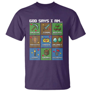 God Says I Am Pixel Art Graphic T Shirt Christian Affirmation Gamer Bible Verses TS02 Purple Print Your Wear