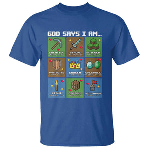 God Says I Am Pixel Art Graphic T Shirt Christian Affirmation Gamer Bible Verses TS02 Royal Blue Print Your Wear