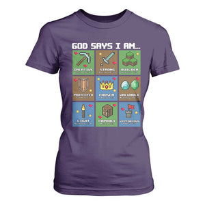 God Says I Am Pixel Art Graphic T Shirt For Women Christian Affirmation Gamer Bible Verses TS02 Purple Print Your Wear