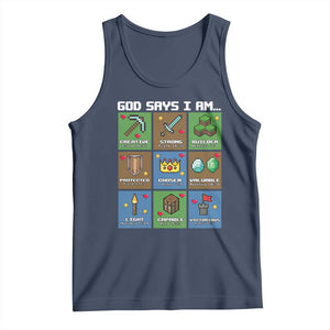 God Says I Am Pixel Art Graphic Tank Top Christian Affirmation Gamer Bible Verses TS02 Navy Print Your Wear