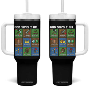 God Says I Am Pixel Art Graphic Tumbler With Handle Christian Affirmation Gamer Bible Verses TS02 One Size: 40 oz Black Print Your Wear