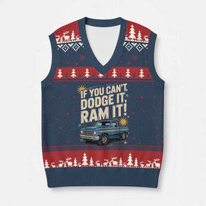 If You Cant Dodge It Ram It Funny Truck Meme V-Neck Knit Sweater Vest for Gearheads Country Road Warriors TS02 Navy Red Print Your Wear