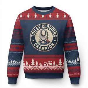 Funny Toilet Clogging Champion Badge Meme Ugly Christmas Sweater for Poop Legends Gut Bomb Gladiators TS02 Navy Red Print Your Wear