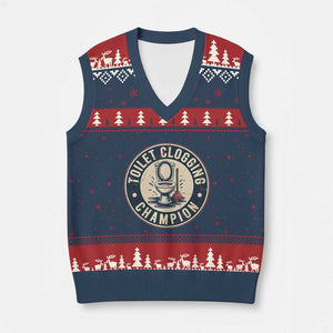 Funny Toilet Clogging Champion Badge Meme V-Neck Knit Sweater Vest for Poop Legends Gut Bomb Gladiators TS02 Navy Red Print Your Wear