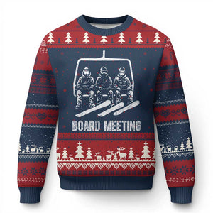 Funny Snowboarding Board Meeting Ugly Christmas Sweater Chairlift Snowboarders Powder Junkies TS02 Navy Red Print Your Wear