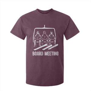 Funny Snowboarding Board Meeting T Shirt For Kid Chairlift Snowboarders Powder Junkies TS02 Maroon Print Your Wear