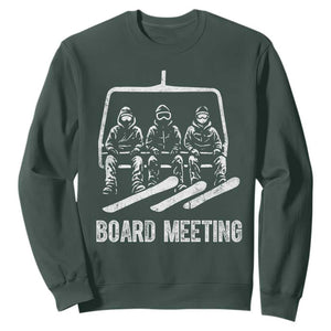 Funny Snowboarding Board Meeting Sweatshirt Chairlift Snowboarders Powder Junkies TS02 Dark Forest Green Print Your Wear