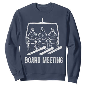 Funny Snowboarding Board Meeting Sweatshirt Chairlift Snowboarders Powder Junkies TS02 Navy Print Your Wear