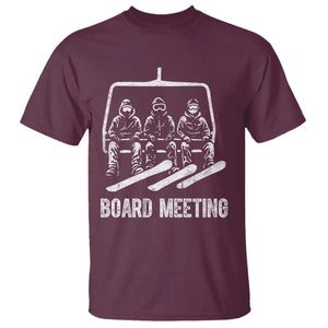 Funny Snowboarding Board Meeting T Shirt Chairlift Snowboarders Powder Junkies TS02 Maroon Print Your Wear