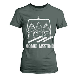Funny Snowboarding Board Meeting T Shirt For Women Chairlift Snowboarders Powder Junkies TS02 Dark Forest Green Print Your Wear