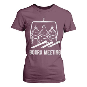 Funny Snowboarding Board Meeting T Shirt For Women Chairlift Snowboarders Powder Junkies TS02 Maroon Print Your Wear