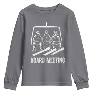 Funny Snowboarding Board Meeting Youth Sweatshirt Chairlift Snowboarders Powder Junkies TS02 Charcoal Print Your Wear