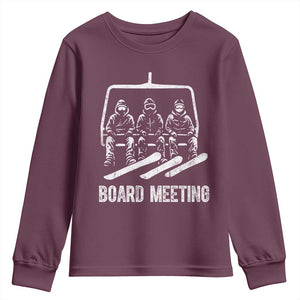 Funny Snowboarding Board Meeting Youth Sweatshirt Chairlift Snowboarders Powder Junkies TS02 Maroon Print Your Wear