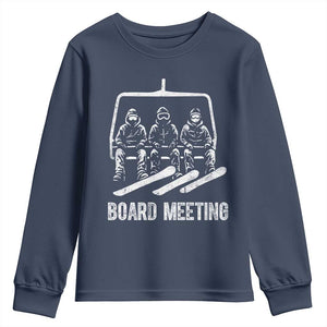 Funny Snowboarding Board Meeting Youth Sweatshirt Chairlift Snowboarders Powder Junkies TS02 Navy Print Your Wear
