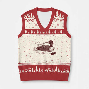 Stupid Canadian Wolf Bird Common Loon V-Neck Knit Sweater Vest Funny Absurd Bird Meme Humor TS02 Beige Red Print Your Wear