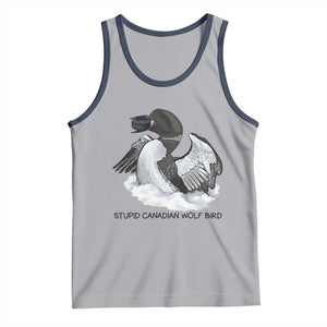 Funny Stupid Canadian Wolf Bird Tank Top Common Loon with Hockey Puck Bird Meme TS02 Athletic Heather Navy Print Your Wear