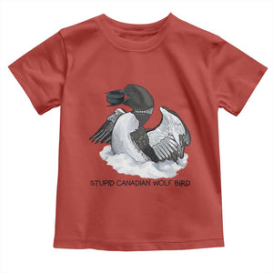 Funny Stupid Canadian Wolf Bird Toddler T Shirt Common Loon with Hockey Puck Bird Meme TS02 Red Print Your Wear