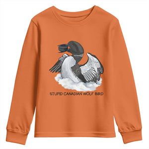 Funny Stupid Canadian Wolf Bird Youth Sweatshirt Common Loon with Hockey Puck Bird Meme TS02 Orange Print Your Wear
