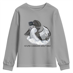 Funny Stupid Canadian Wolf Bird Youth Sweatshirt Common Loon with Hockey Puck Bird Meme TS02 Sport Gray Print Your Wear