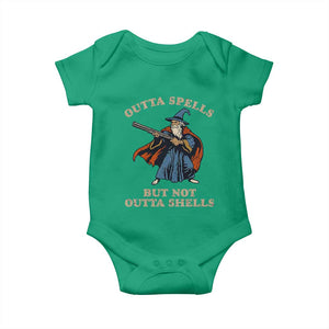 Outta Spells But Not Outta Shells Baby Onesie Funny Wizard Fantasy Meme TS02 Irish Green Print Your Wear