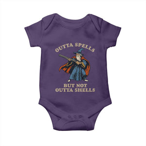 Outta Spells But Not Outta Shells Baby Onesie Funny Wizard Fantasy Meme TS02 Purple Print Your Wear