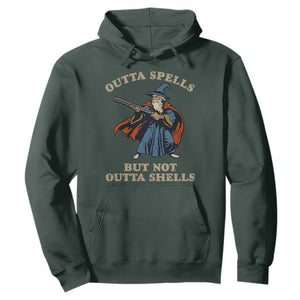 Outta Spells But Not Outta Shells Hoodie Funny Wizard Fantasy Meme TS02 Dark Forest Green Print Your Wear