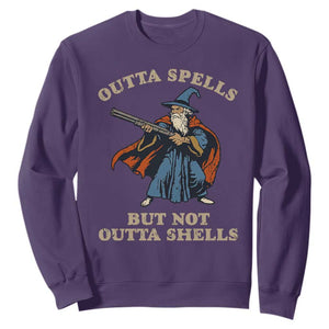 Outta Spells But Not Outta Shells Sweatshirt Funny Wizard Fantasy Meme TS02 Purple Print Your Wear