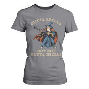Outta Spells But Not Outta Shells T Shirt For Women Funny Wizard Fantasy Meme TS02 Charcoal Print Your Wear