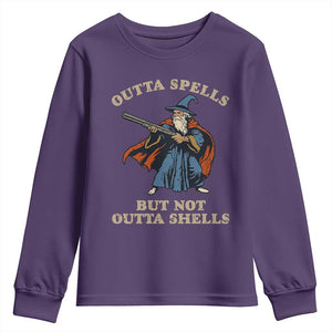 Outta Spells But Not Outta Shells Youth Sweatshirt Funny Wizard Fantasy Meme TS02 Purple Print Your Wear
