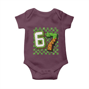 Funny 67 Pixel Style Graphic Baby Onesie Viral Six Seven Meme Gamer TS02 Maroon Print Your Wear