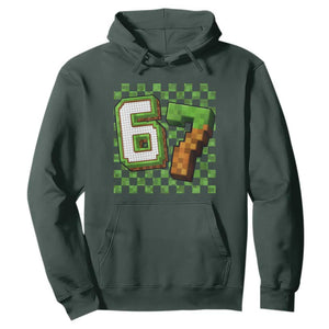 Funny 67 Pixel Style Graphic Hoodie Viral Six Seven Meme Gamer TS02 Dark Forest Green Print Your Wear