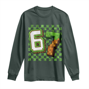 Funny 67 Pixel Style Graphic Long Sleeve Shirt Viral Six Seven Meme Gamer TS02 Dark Forest Green Print Your Wear