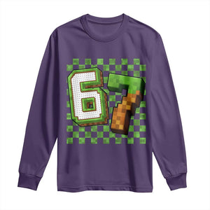 Funny 67 Pixel Style Graphic Long Sleeve Shirt Viral Six Seven Meme Gamer TS02 Purple Print Your Wear