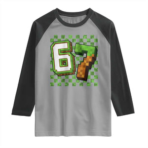Funny 67 Pixel Style Graphic Raglan Shirt Viral Six Seven Meme Gamer TS02 Sport Gray Black Print Your Wear