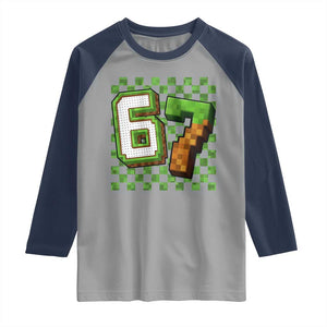 Funny 67 Pixel Style Graphic Raglan Shirt Viral Six Seven Meme Gamer TS02 Sport Gray Navy Print Your Wear