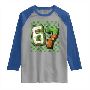Funny 67 Pixel Style Graphic Raglan Shirt Viral Six Seven Meme Gamer TS02 Sport Gray Royal Print Your Wear