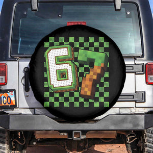 Funny 67 Pixel Style Graphic Spare Tire Cover Viral Six Seven Meme Gamer TS02 No hole Black Print Your Wear