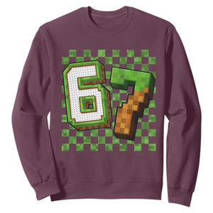 Funny 67 Pixel Style Graphic Sweatshirt Viral Six Seven Meme Gamer TS02 Maroon Print Your Wear