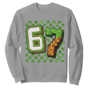 Funny 67 Pixel Style Graphic Sweatshirt Viral Six Seven Meme Gamer TS02 Sport Gray Print Your Wear