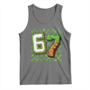 Funny 67 Pixel Style Graphic Tank Top Viral Six Seven Meme Gamer TS02 Black Heather Print Your Wear