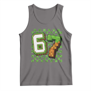 Funny 67 Pixel Style Graphic Tank Top Viral Six Seven Meme Gamer TS02 Deep Heather Print Your Wear