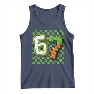 Funny 67 Pixel Style Graphic Tank Top Viral Six Seven Meme Gamer TS02 Navy Print Your Wear