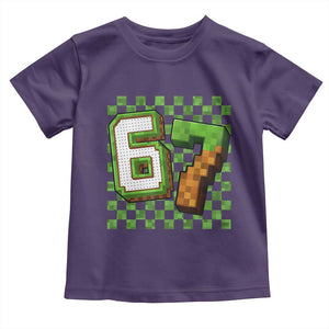 Funny 67 Pixel Style Graphic Toddler T Shirt Viral Six Seven Meme Gamer TS02 Purple Print Your Wear