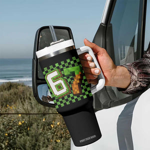 Funny 67 Pixel Style Graphic Tumbler With Handle Viral Six Seven Meme Gamer TS02 Print Your Wear