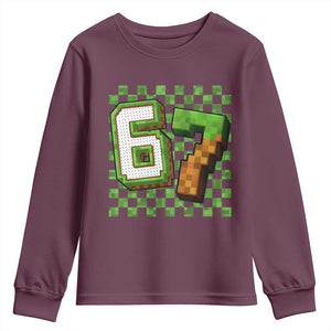 Funny 67 Pixel Style Graphic Youth Sweatshirt Viral Six Seven Meme Gamer TS02 Maroon Print Your Wear
