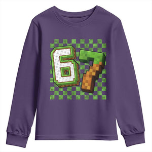 Funny 67 Pixel Style Graphic Youth Sweatshirt Viral Six Seven Meme Gamer TS02 Purple Print Your Wear