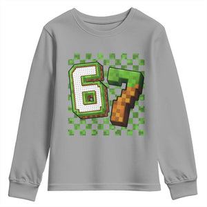 Funny 67 Pixel Style Graphic Youth Sweatshirt Viral Six Seven Meme Gamer TS02 Sport Gray Print Your Wear
