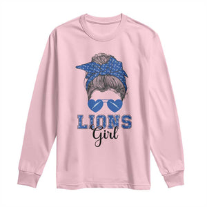 Lions Girl Messy Bun Long Sleeve Shirt Funny Sports Fan Team TS02 Light Pink Print Your Wear