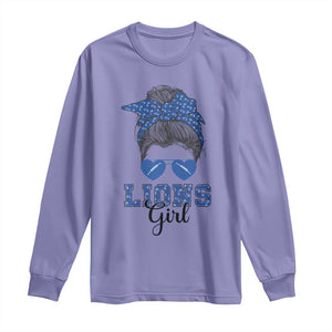 Lions Girl Messy Bun Long Sleeve Shirt Funny Sports Fan Team TS02 Violet Print Your Wear